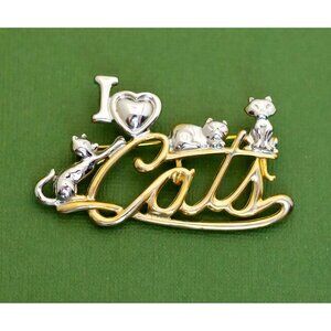 Vintage I <3 Cats Brooch K29